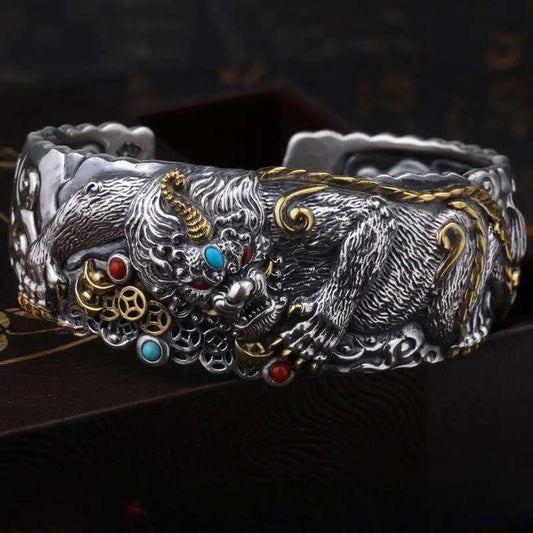 Bracelet ouvert  en argent Tigre Pi-Xiu