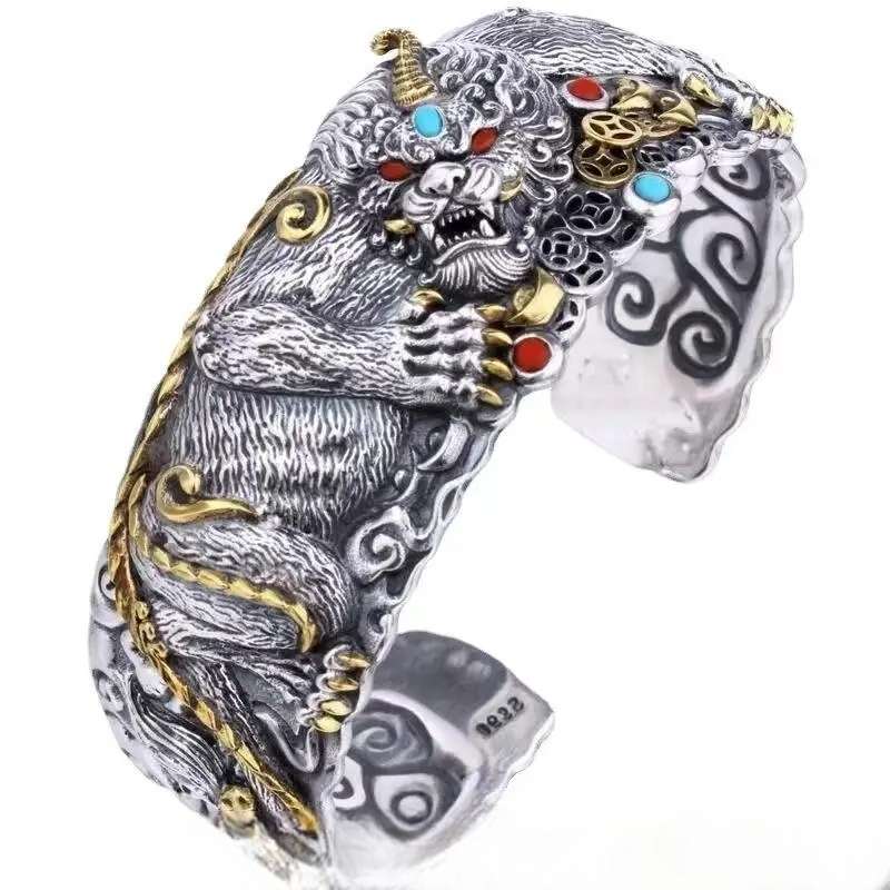 Bracelet ouvert  en argent Tigre Pi-Xiu