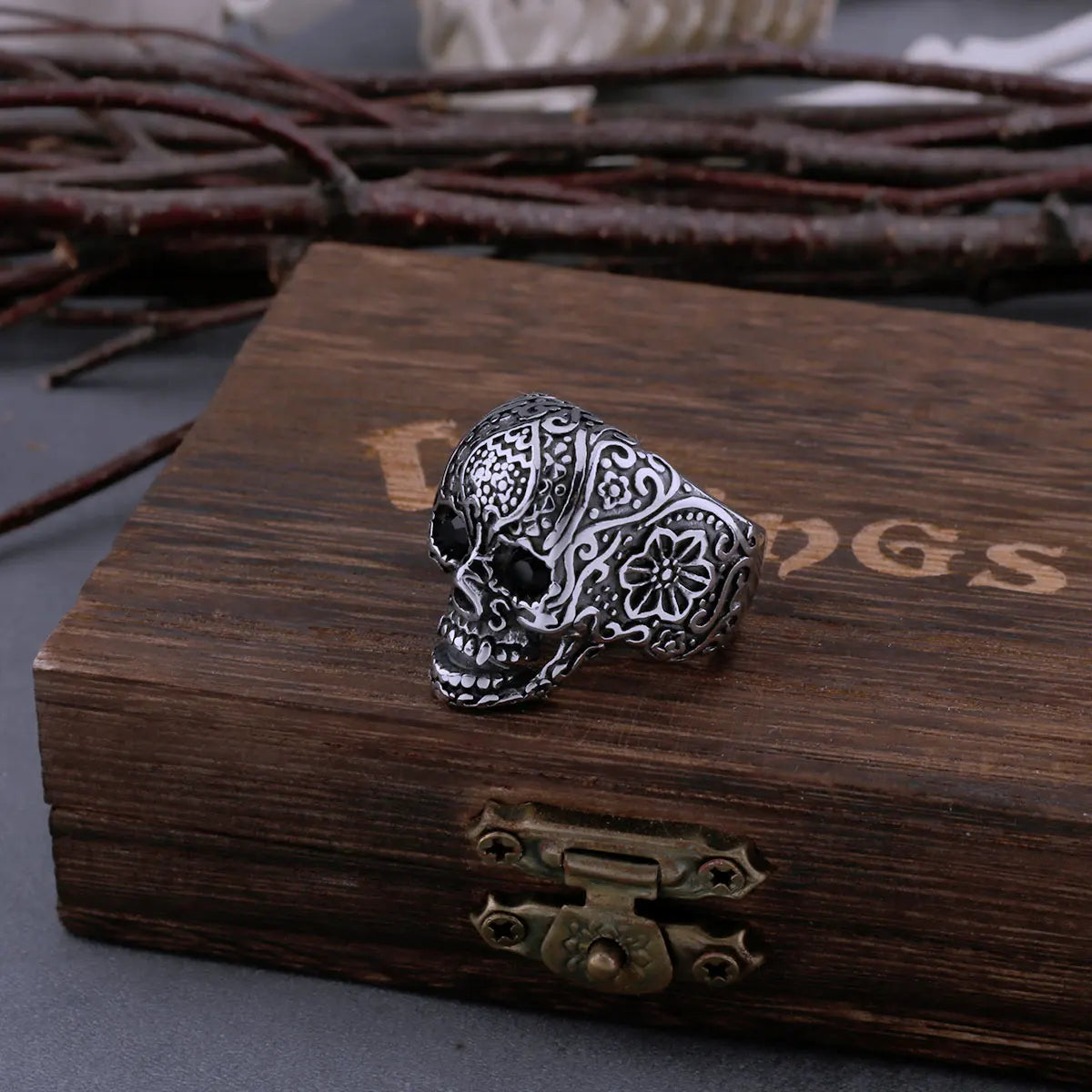 Bague Flower and Skull