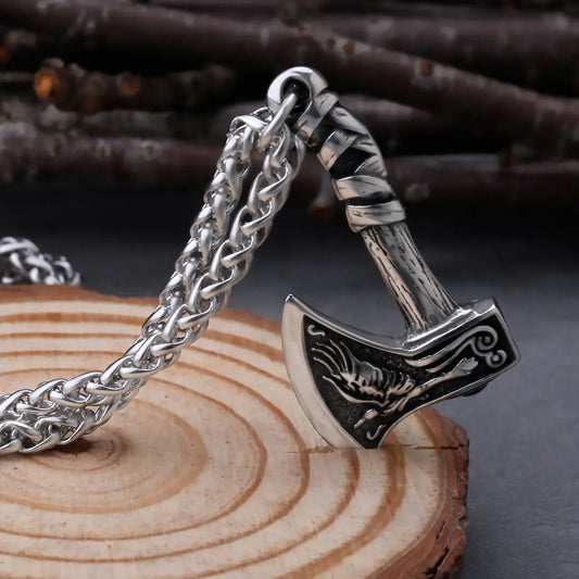 Pendentif Hache Viking Wolf&Crow